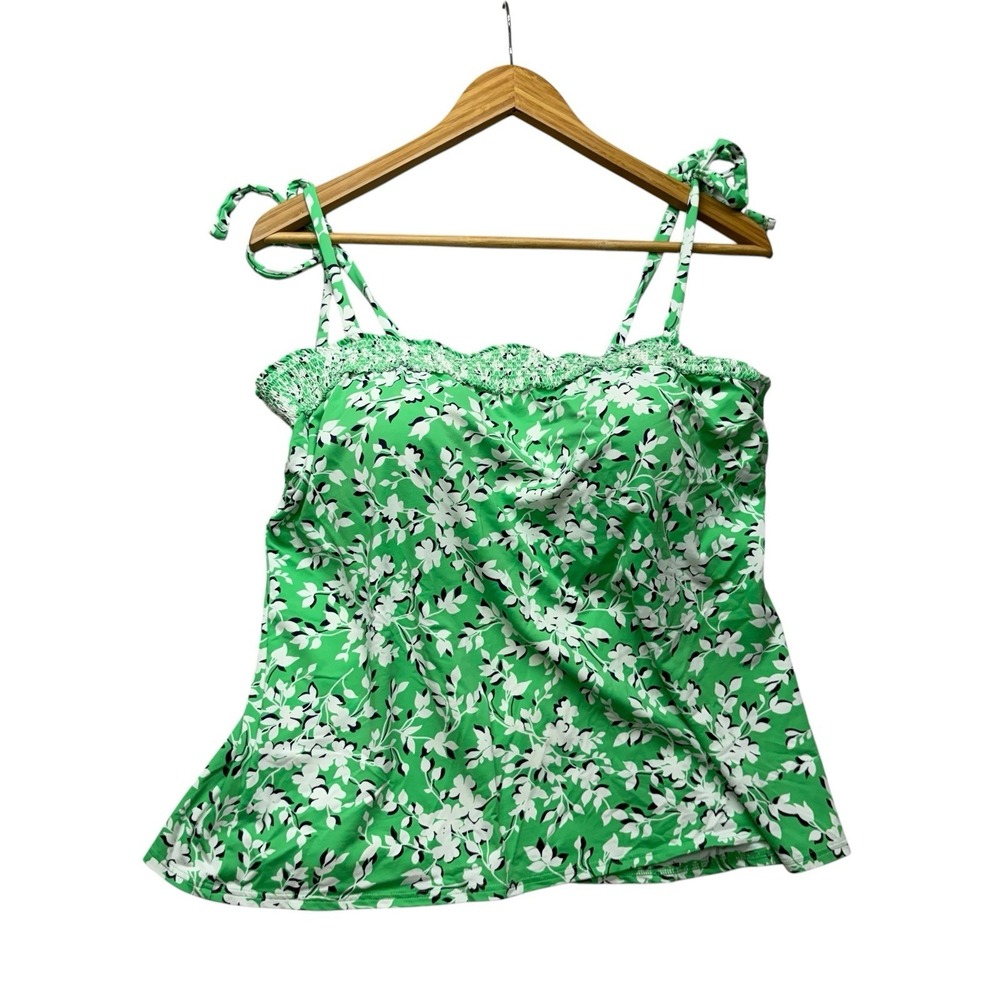 Draper James Lands End Women Tankini Top 16 Green Floral Swim Swimsuit Shelf Bra